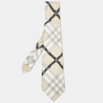 Pre Owned Burberry London Beige/Grey Nova Check Silk Tie 