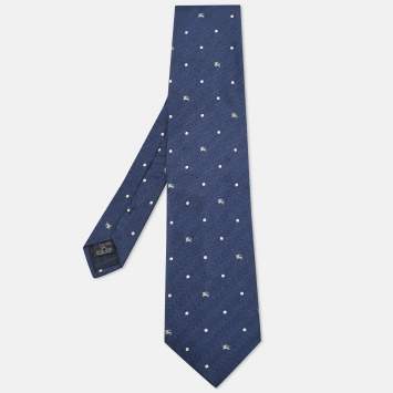Pre Owned Burberry London Teal Blue Equestrian Herringbone Silk Tie