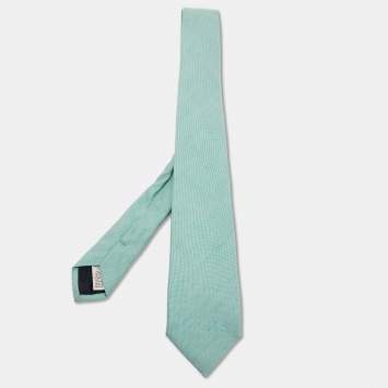Pre Owned Burberry London Green Linen Silk Skinny Tie