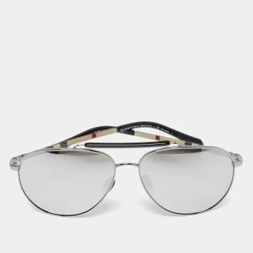 Pre Owned Burberry Grey/Black Polarized Aviator Sunglasses