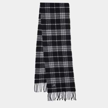 Pre Owned Burberry Black Checkered Wool & Cashmere Fringed Muffler