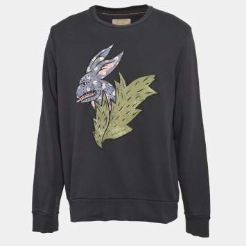 Pre Owned Burberry London Black Monster Rabbit Print Cotton Knit Sweatshirt XL