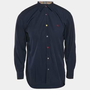 Pre Owned Burberry London Navy Blue Cotton Button Front Shirt L