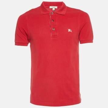 Pre Owned Burberry Red Cotton Pique Polo T-Shirt M