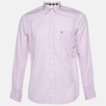 Pre Owned Burberry Pink Pin Checked Cotton Button Down Shirt M