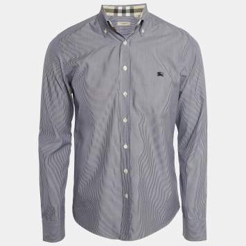 Pre Owned Burberry London Blue Stripe Cotton Button Front Full Sleeve Shirt M