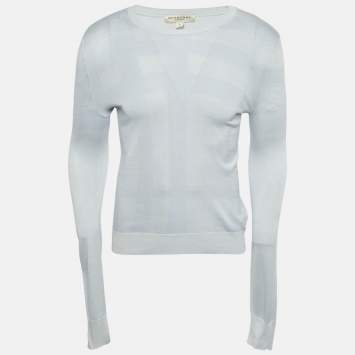 Burberry London Blue Silk Jacquard Knit Jumper S