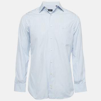Pre Owned Burberry London White/Blue Striped Cotton Florence Shirt M