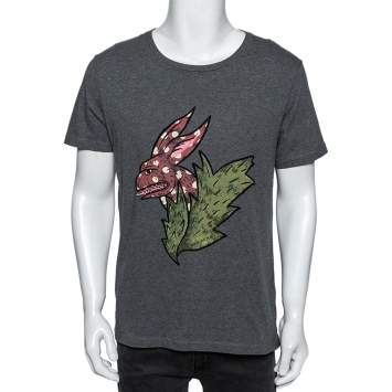 Pre Owned Burberry London Grey Cotton Flocked Beast Printed T-Shirt L