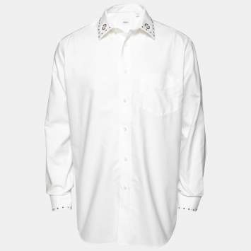 مملوكة مسبقًا Burberry White Cotton Stud Embellished Classic Fit Shirt XXL