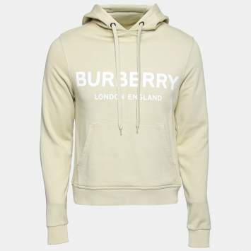 Pre Owned Burberry London Cream Logo Print Cotton Hoodie XS