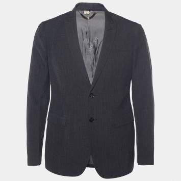 Pre Owned Burberry Grey Textured Wool Mansford Blazer L