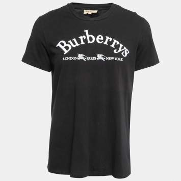 Pre Owned Burberry London Black Logo Embroidered Cotton Half Sleeve T-Shirt L