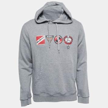 Pre Owned Burberry Grey Logo Printed Cotton Hoodie S
