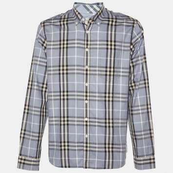 Pre Owned Burberry Grey Nova Check Cotton Button Front Shirt XL