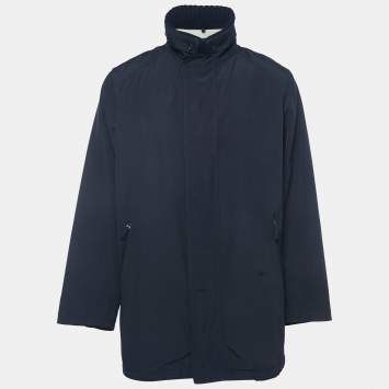 Pre Owned Burberry London Navy Blue Nylon Zip-Up Jacket XL