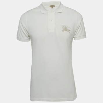 Pre Owned Burberry White Logo Embroidered Cotton Pique Slim Fit Polo T-Shirt S