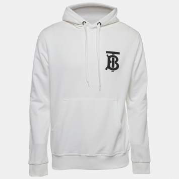 Pre Owned Burberry White Cotton Knit Logo Applique Detail Hoodie XS