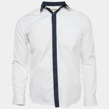 Pre Owned Burberry London White Contrast Collar and Placket Cotton Shirt M
