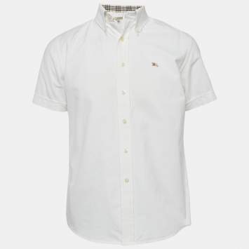 Pre Owned Burberry London White Logo Embroidered Cotton Short Sleeve Shirt M