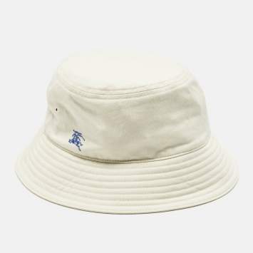 Pre Owned Burberry Ivory EKD Sketch Cotton Bucket Hat L/59