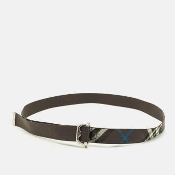 Pre Owned Burberry M Webbing Buckle Belt Grey Check Nylon