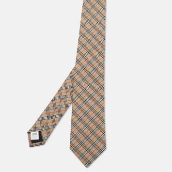 Pre Owned Burberry Beige Vintage Check Silk Tie 