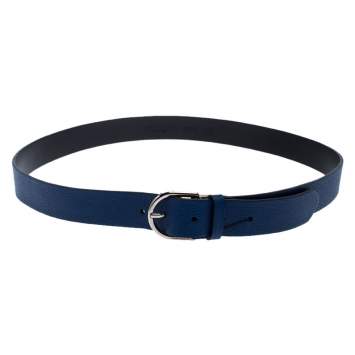 Pre Owned Burberry Blue Leather Alex Buckle Belt 100CM