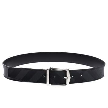 Pre Owned Burberry Grey Smoked Check Coated Canvas and Leather James Reversible Belt 85CM
