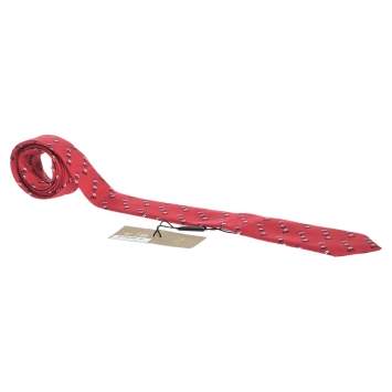 Pre Owned Burberry Parade Red Vintage Logo Print Silk Stanfield Skinny Tie 