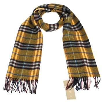 Pre Owned Burberry Amber Yellow Castleford Check Cashmere Scarf