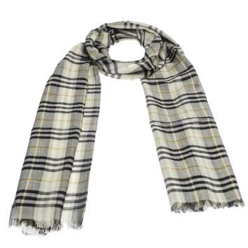 Pre Owned Burberry Sage Green Vintage Check Lightweight Wool & Silk Blend Scarf