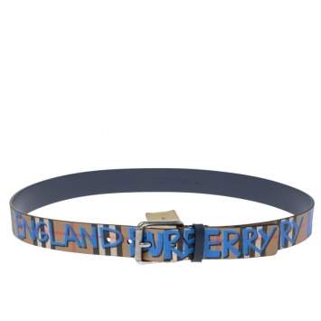 Pre Owned Burberry Multicolor Graffiti Print Check Coated Canvas Belt 105CM