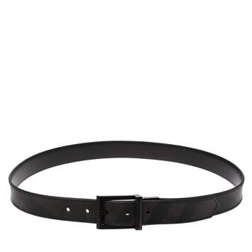 Pre Owned Burberry Black Beat Check Coated Canvas Buckle Belt 90CM