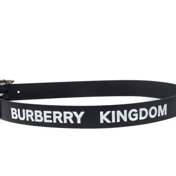 Pre Owned Burberry Black Leather Gray35 Buckle Belt 105CM