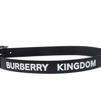 Pre Owned Burberry Black Leather Gray35 Buckle Belt 90CM