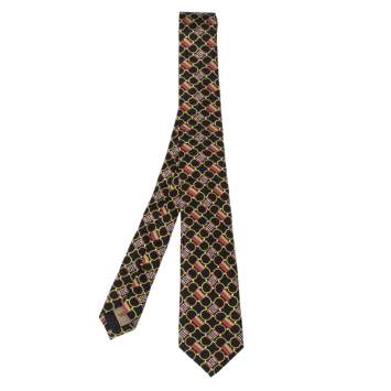 Pre Owned Burberry Multicolor Horsebit Print Silk Slim Cut Stanfield Tie