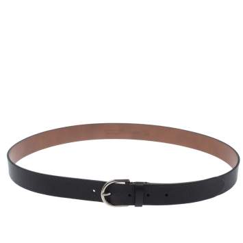 Pre Owned Burberry Black Leather Alex Buckle Belt 105CM