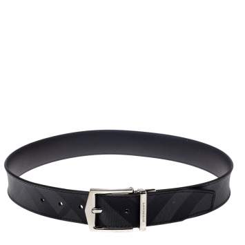 Pre Owned Burberry Grey Smoked Check Coated Canvas James Reversible Belt 80CM
