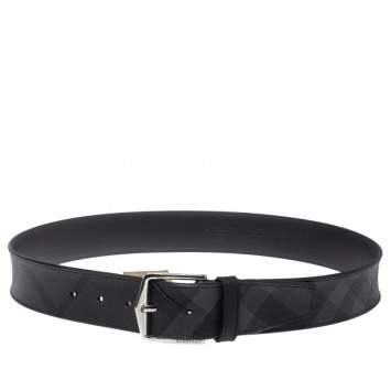 Pre Owned Burberry Grey Smoked Check Coated Canvas Joe Buckle Belt 85CM