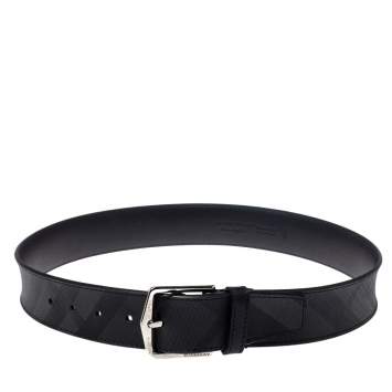 Pre Owned Burberry Grey Smoked Check Coated Canvas Joe Buckle Belt 80CM