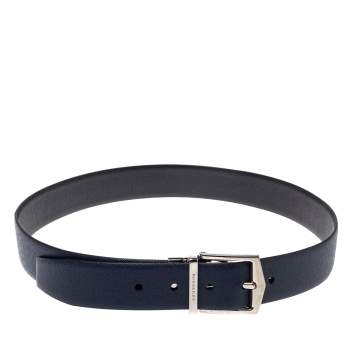 Pre Owned Burberry Navy Blue Leather James Reversible Belt 90CM