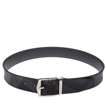Pre Owned Burberry Grey Smoked Check Coated Canvas James Reversible Belt 75CM