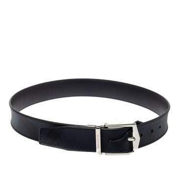 Pre Owned Burberry Grey Smoked Check Coated Canvas and Leather James Reversible Belt 80CM