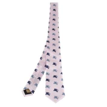 Pre Owned Burberry Pale Heather Equestrian Knight Print Silk Stanfield Slim Tie
