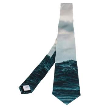 Pre Owned Burberry Deep Teal Sea Printed Manston Narrow Silk Tie