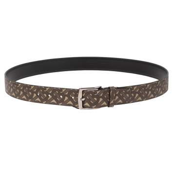 Pre Owned Burberry Beige/Brown TB-Print Coated Canvas Buckle Belt 105CM