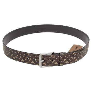 Pre Owned Burberry Brown TB Monogram Coated Canvas Buckle Belt 95CM