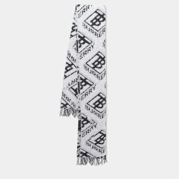 Pre Owned Burberry Black and Metallic Tb Monogram Jacquard Scarf