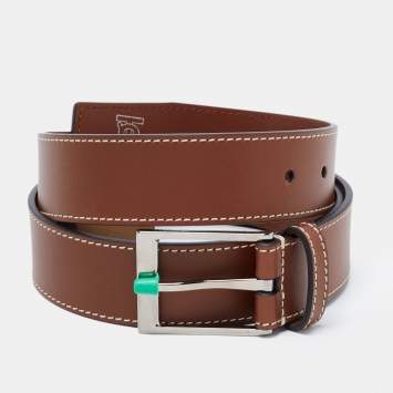 Pre Owned Burberry Brown Leather Louis Buckle Belt 90 CM